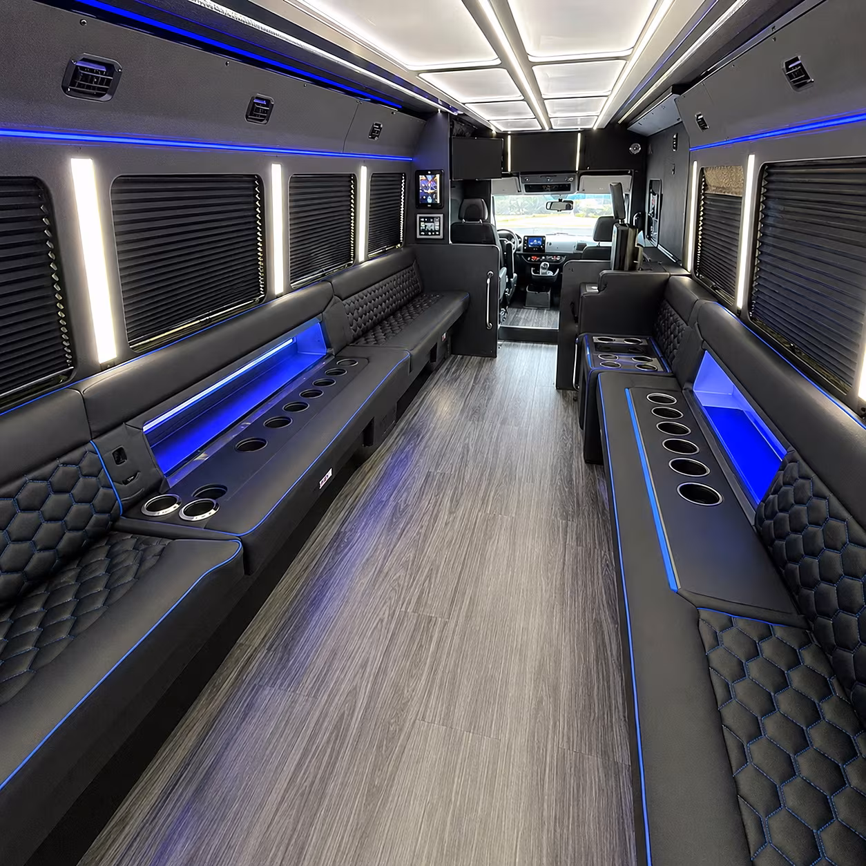 bachelorette and bachelor party buses along brand boulevard and beyond